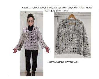 CROCHET SWEATER PATTERN, Boxy Kimono Sleeve Cardigan Sweater, women's clothing, easy beginner pattern, with video, #3032,