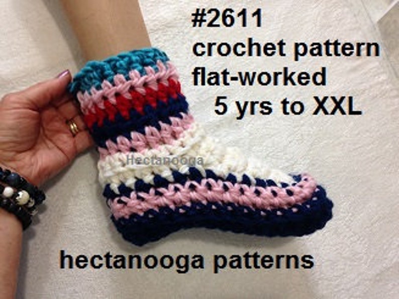 Crochet Slippers Pattern, Flat worked slippers, crochet for women, men, teens, adults, kids, video demo available, chunky crochet 2611 image 4