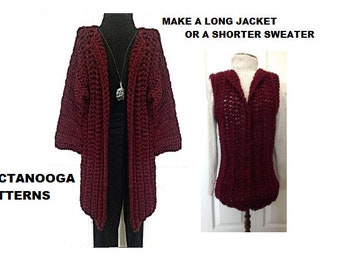 CROCHET SWEATER COAT, Easy crochet patterns, crochet for women and teens, cardigan sweater vest, #2920, Hectanooga Patterns