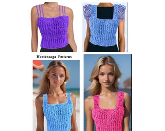 CROCHET SUMMER TOP, sleeveless sweater, easy pattern, xs - 3xl, 4 strap variation styles, #3044, women's clothing, tube top
