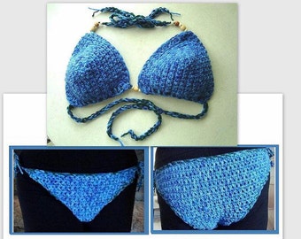 Conjunto de biquíni de 3 peças, PADRÃO DE CROCHÊ, Biquíni de crochê, top, parte inferior de cordão e parte inferior brasileira. Ok, para vendê-los
