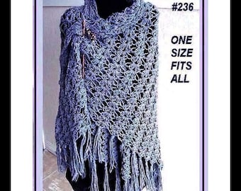 SHAWL CROCHET PATTERN,  number 236. make sizes small, medium and large.... one size fits most