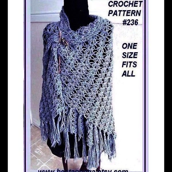 SHAWL CROCHET PATTERN,  number 236. make sizes small, medium and large.... one size fits most