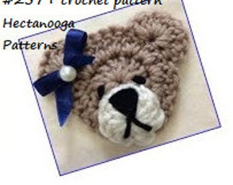 BEAR APPLIQUE Crochet Pattern, Crochet Teddy Bear Applique, instant download,   with video tutorial, #2574, Hectanooga patterns