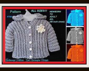 CROCHET PATTERN Sweater, Unisex Sweater pattern, cardigan or hoodie, crochet sweater, Baby, Child, Toddler, Teen, Adult, Plus size  #780
