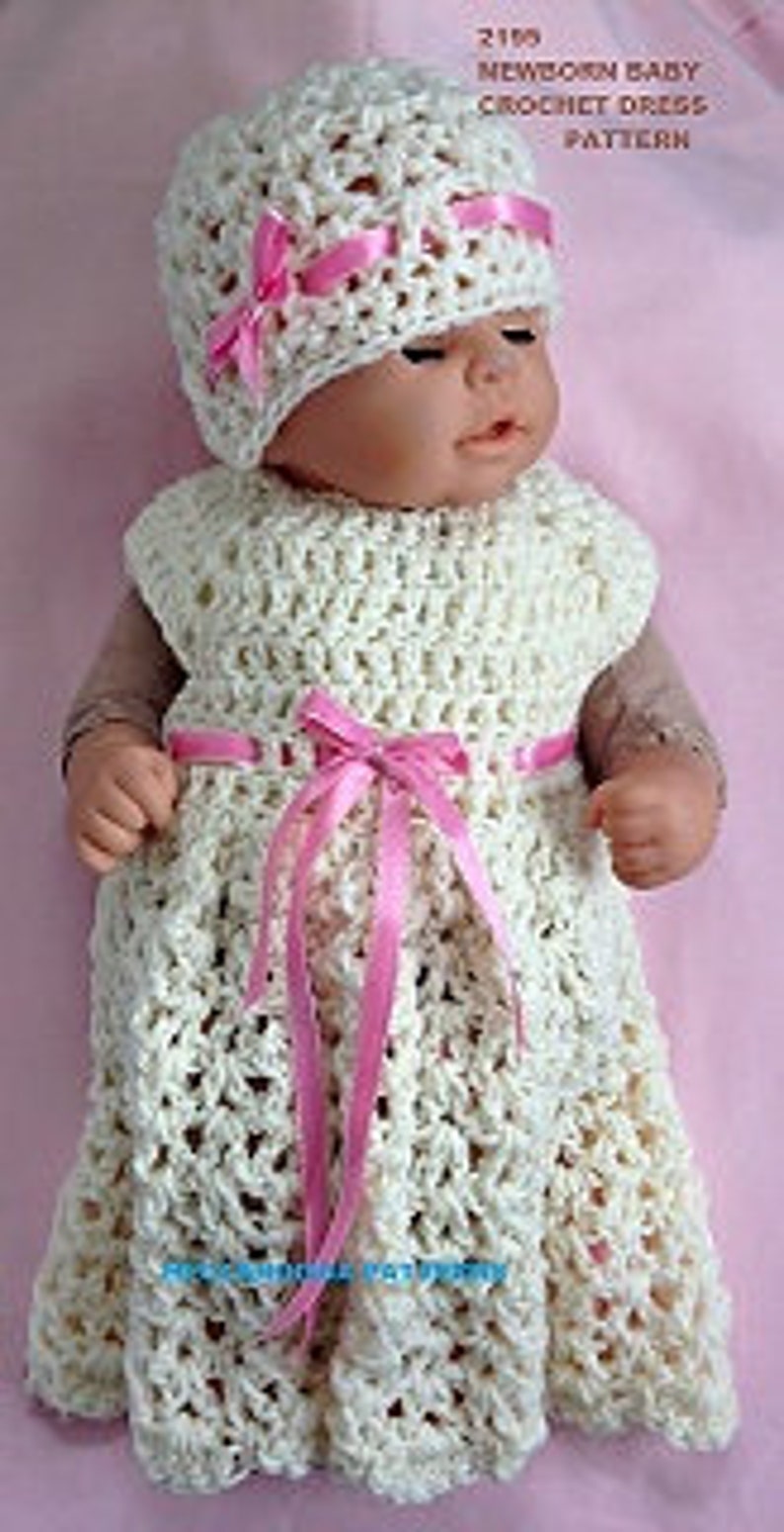 baby dress crochet pattern, baby dress and hat, baby shower gift, new baby gift, newborn to 3 months 2195, free shipping pdf instant image 4