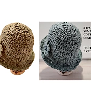 Patrón de sombrero de sol a crochet, sombrero de pescador cloche de algodón para verano, tallas de bebé a adulto, patrón fácil con video, n.° 3056