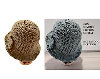 GEHAAKT ZONNEHOEDPATROON, zomerhoedje van katoenen cloche, babymaten tot volwassen maten, eenvoudig patroon met video, #3056