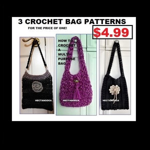 3 CROCHET BAG PATTERNS, 3 Patterns for the price of 1, Big Satchel, Laptop Bag, Multi-Purpose bag.  All very easy patterns to follow.