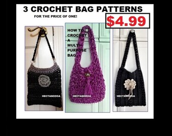 3 CROCHET BAG PATTERNS, 3 Patterns for the price of 1, Big Satchel, Laptop Bag, Multi-Purpose bag.  All very easy patterns to follow.