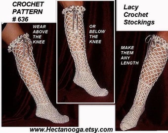 CROCHET PATTERN - Lacy Long Stockings, knee highs, thigh high, slouchie, lace stockings, #636, crochet supplies, BRIDAL stockings