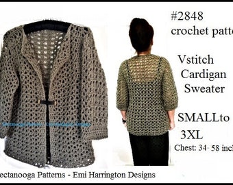 crochet cardigan sweater, crochet pattern, all sizes, Easy Vstitch jacket, small, medium, large, xlarge, 2xl, 3xl, #2248 crochet for women,