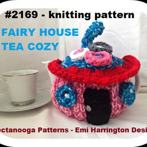 Tea Pot Cozy Easy KNITTING PATTERN, Fairy House Tea pot cozy, Knit Tea Cozy, Christmas, #2169K, crochet for the kitchen, home decor,