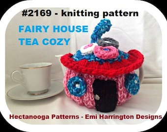 Tea Pot Cozy Easy KNITTING PATTERN, Fairy House Tea pot cozy, Knit Tea Cozy, Christmas, #2169K, crochet for the kitchen, home decor,