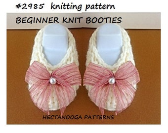 KNIT BOOTIES PATTERN, Worked Flat For Beginners, 3 Sizes preemie to 6 months, very easy pattern, #2985