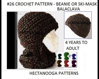 Easy Crochet HAT PATTERN, crochet ski mask,  BALACLAVA,  Ski Hat,  adult, teen and youth, hat crochet pattern, crochet pattern hat,   #26