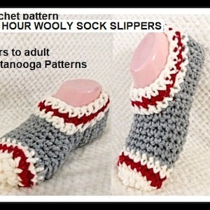CROCHET SLIPPER PATTERN, One Hour Wooly Sock Slippers, Sock Monkey Slippers, child - adult xl, quick and easy pattern, video tutorial. #2969
