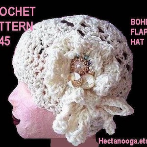 Bohemian Flapper Hat, CROCHET PATTERN , #145, Women&#39;s hat and flower pattern, instant download  crochet patterns,  sell your finished items.