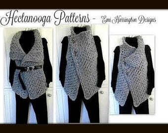 Women's Crochet WRAP VEST, Crochet Pattern- Sweater,  Crochet for Women, S to 4XL, #884 Beckham Wrap Vest