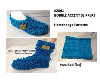 crochet slippers pattern, bobble accent, worked flat, SUPER EASY, video tutorial, #2861, unisex style, make any size