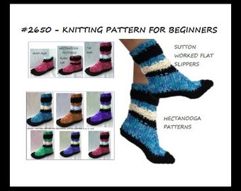 Knitting Pattern for flat knit slippers, easy enough for beginners, all sizes 2 yrs to adult XL, warm winter slippers, 3 ways to wear,#2650