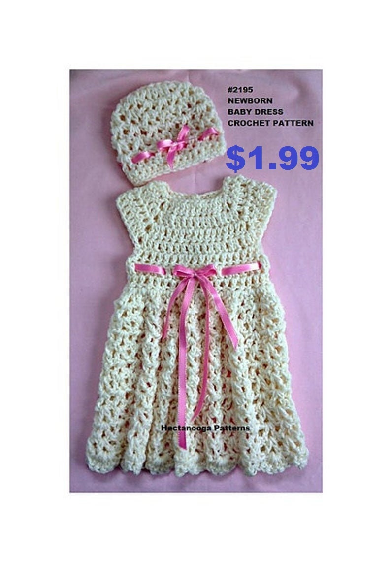 baby dress crochet pattern, baby dress and hat, baby shower gift, new baby gift, newborn to 3 months 2195, free shipping pdf instant image 1