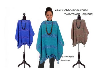 CROCHET PONCHO PATTERN, Two-Tone Poncho, Easy Poncho Pattern, teens & women, plus size clothing, Hectanooga Patterns, #2974, - winter poncho