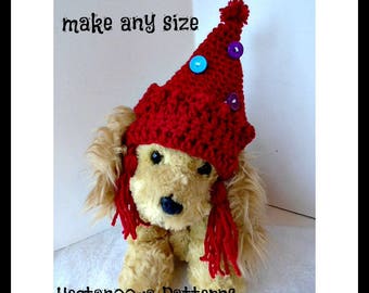 CROCHET PATTERN, dog pixie hat, make any size, small, medium, large, xlarge, #2060, Pet accessories, Christmas hat, halloween hat