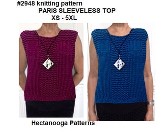 KNIT SWEATER PATTERN, Sleeveless Top or Vest, Unisex style, xs to 5xl plus size, easy beginner pattern, worked flat, #2948, teens and women
