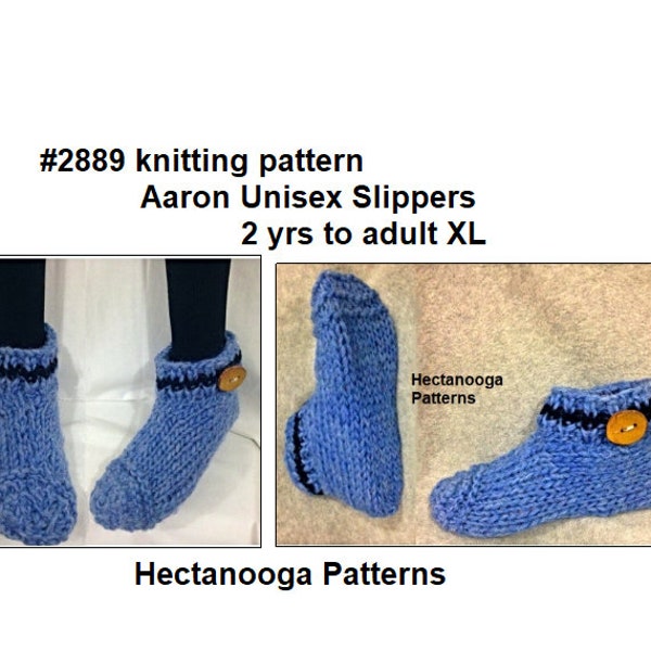 knit slippers pattern, Unisex Aaron Cuffed slippers, Easy flat knit pattern, beginner friendly, child, teen, adult, all sizes, #2889