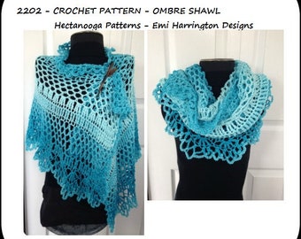 CROCHET PATTERN, SHAWL, make sizes small, medium and large,make any size, pdf num. 2202, Ombre Shawl, Easy pattern, crochet shawl pattern