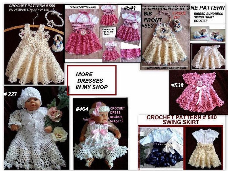 CROCHET PATTERN, Baby Dress, Girls Dress, newborn to age 12 and larger, Tube Top Dress, number 541 image 5