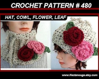 Easy Hat and Scarf pattern, Crochet Hat pattern, Womens Accessories , Cowl and Cloche, hat crochet pattern, crochet pattern hat,   num 480