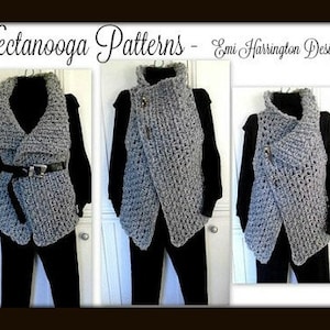 Women's Crochet WRAP VEST, Crochet Pattern- Sweater,  Crochet for Women, S to 4XL, #884 Beckham Wrap Vest