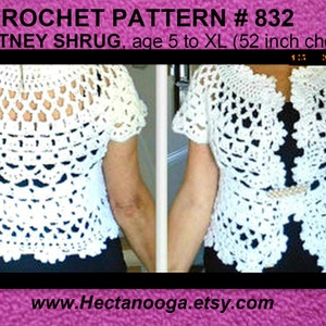 Crochet PATTERN, SHRUG pattern, 832, Whitney Shrug Bolero, Wedding Shrug, sweater, vest, tops, Age 5 to women's XL, girls, clothing, image 4