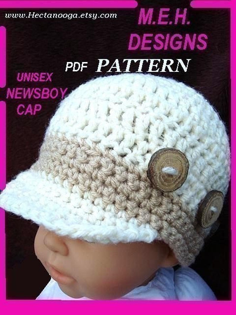 Crochet Hat PATTERN, Baby Newsboy Hat Crochet Pattern, Instant Download PDF 77, Newborn to Adult Photo Prop Pattern image 2