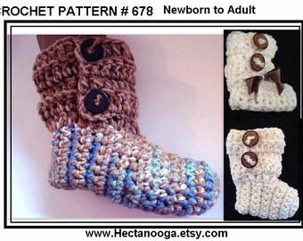 Easy SLIPPERS or Booties Crochet PATTERN, all sizes newborn to adult XL, Buttoned cuffs - unisex slippers #678