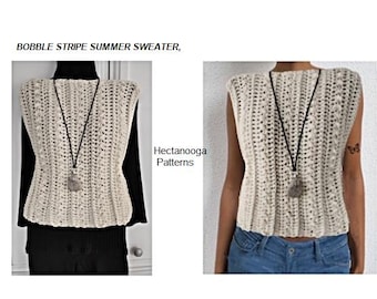 LE STRIPE Sleeveless Sweater, Crochet for summer, make any size, beginner friendly, with video demo, women's tops and vests, quick pattern