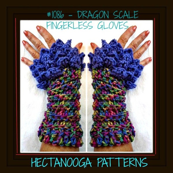 Patron au crochet, Mitaines, Dragon Scale, point sirène - gant point crocodile. motif de gant de dragon, #1086