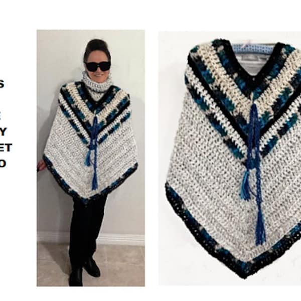 CROCHET PONCHO PATTERN, Cape, Wrap, Shawl, for Women and teens  up to plus size, Easy pattern, #2814