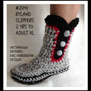 CROCHET SLIPPERS PATTERN, Ryland slippers, Unisex style, #2041, 2 yrs to adult xl,