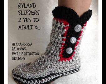 CROCHET SLIPPERS PATTERN, Ryland slippers, Unisex style, #2041, 2 yrs to adult xl,