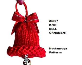 KNIT CHRISTMAS BELL ornament, hanging ornament, easy knitting, worked flat, bottom up, holiday decorations, hectanooga patterns