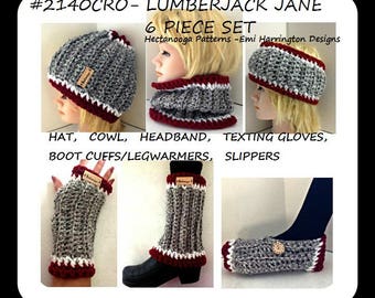 Easy Crochet hat pattern, crochet cowl, crochet headband, boot cuffs, legwarmers, texting gloves, slippers, 6 piece set, #2140CRO