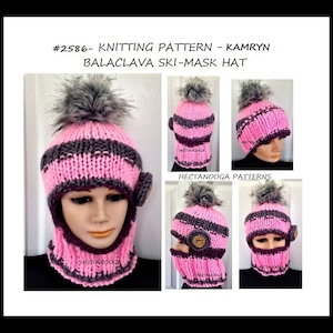 knit hat pattern, ski mask hat, balaclava hat, warm winter clothing, hat knitting pattern, Unisex hat, quick and easy knit hat, #2586K