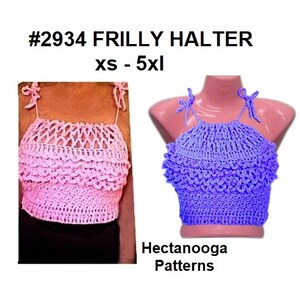 FRILLY Neckholder-Top, Easy Crochet Häkelmuster, verschiedene Größen xs - 5xl, für den Sommer gehäkelt, Damen- und Teenager-Kleidung, ärmellose Oberteile, #2934, Oberteil gehäkelt