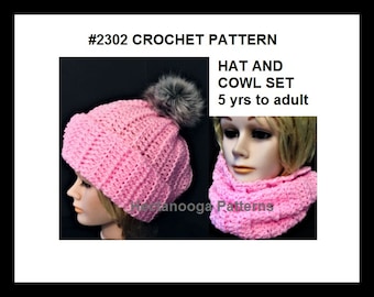 Hat CROCHET PATTERN ,  cowl crochet pattern, crochet hat and cowl pattern, women, girls, teens, #2302