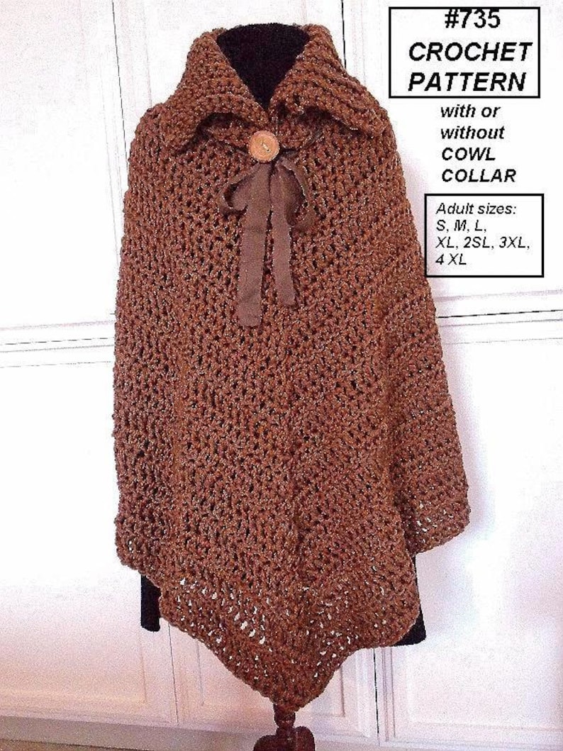 Easy Poncho Cape, Crochet PATTERNs, shawl, shrug, 735 Make it any length, All women's sizes: s, m, l, xl, 2x., 3xl, 4xl image 4