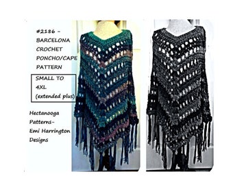 CROCHET PONCHO CAPE Pattern, All sizes from small to 4XL extended plus size, very easy, 5 hour project, #2186