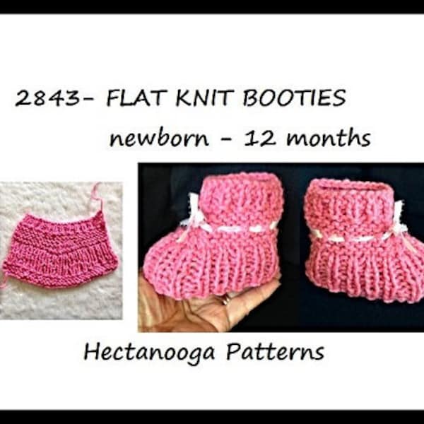 knit booties PATTERN, easy beginner knit flat, #2843, cute baby shower gift, new baby gift, newborn - 12 months